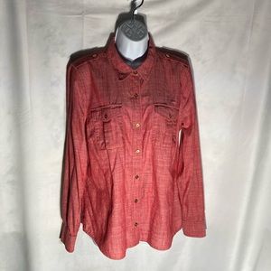 26-9 JONES NEW YORK chambry red long roll tab sleeves button up top M